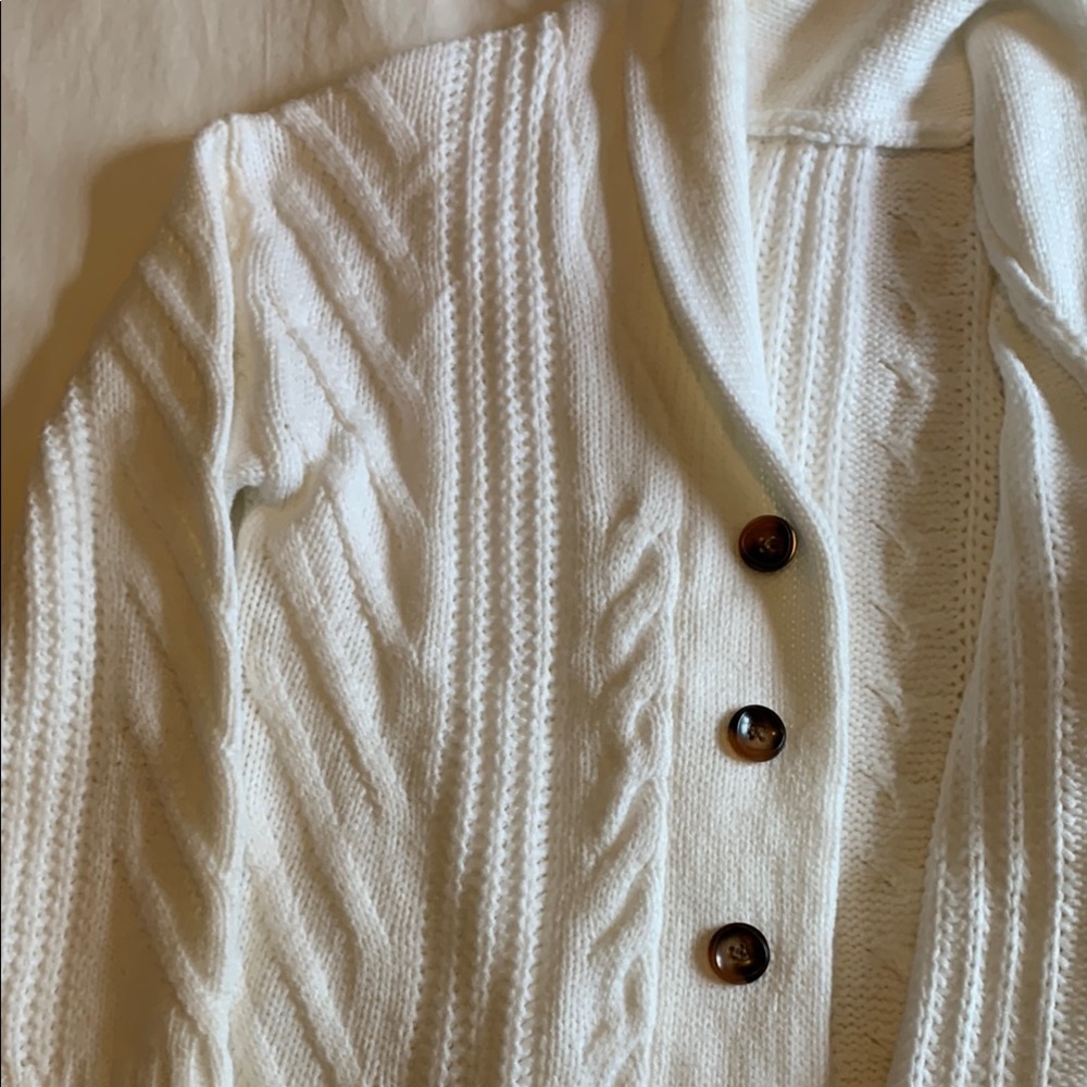 Cozy White Men’s X-Large Cable Knit Cardigan - Picture 3 of 8